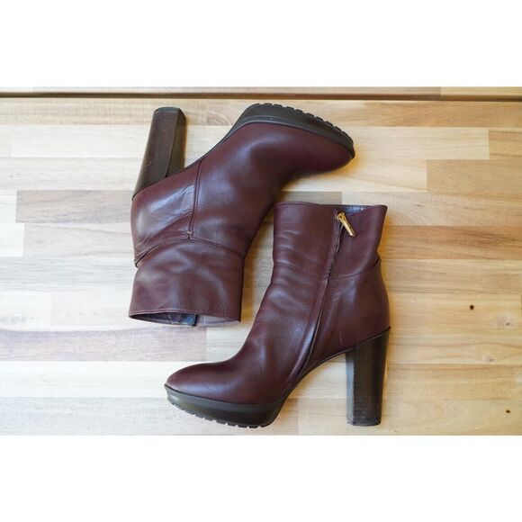 Max Mara Leather Block Heel Zip Up Ankle Boots Booties Size 37 - Picture 8 of 11